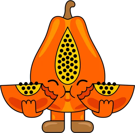 Papaya Mascot Eating Papaya  Illustration