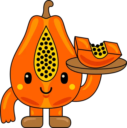 Papaya Mascot Holding Papaya  Illustration