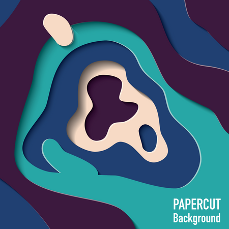 Paper cut out background with 3d effect, carving art, vector illustration  Illustration