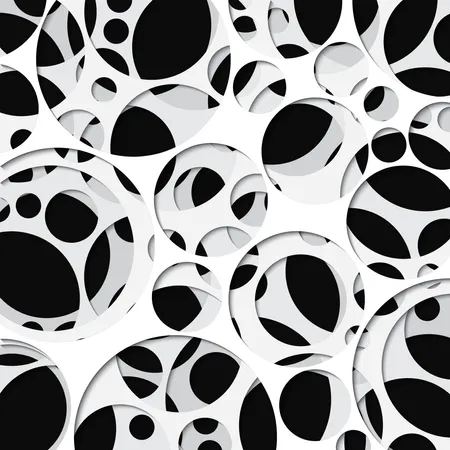 Paper cut out background with 3d effect, circles in black and white, vector illustration  Illustration