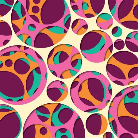 Paper cut out background with 3d effect, circles in vibrant colors, vector illustration  Illustration