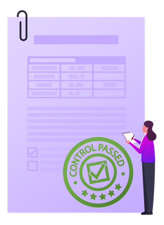 Paper Document With Control Passed Round Seal Stamp  Illustration