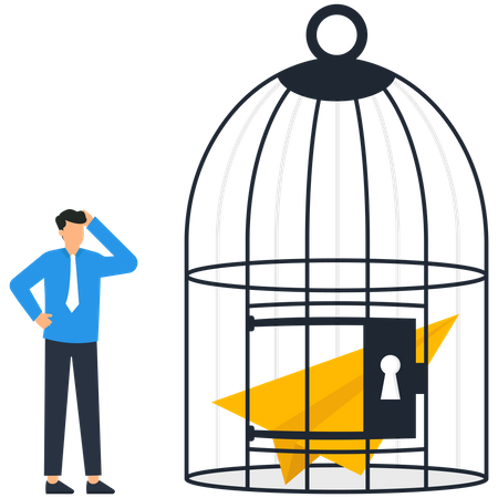 Paper plane inside the cage  Illustration