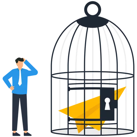 Paper plane inside the cage  Illustration