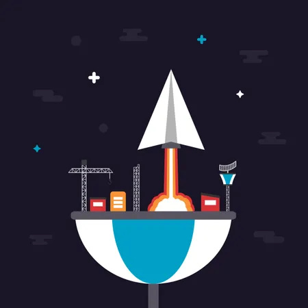 Paper Plane Launch To Space From Base  Illustration