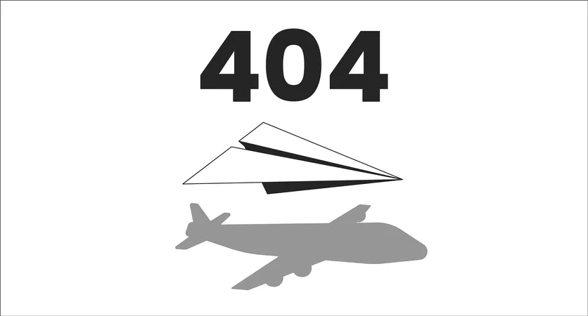 Paper plane with shadow error 404  Illustration