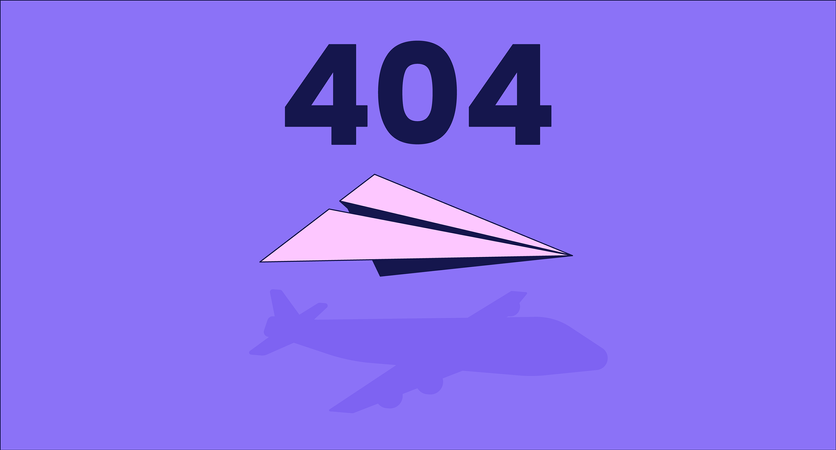 Paper plane with shadow error 404  Illustration