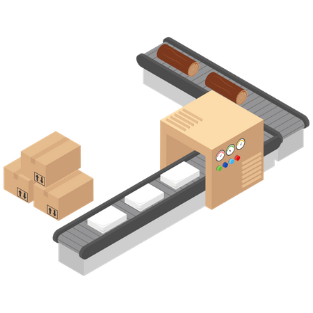 Paper Production from wood  イラスト