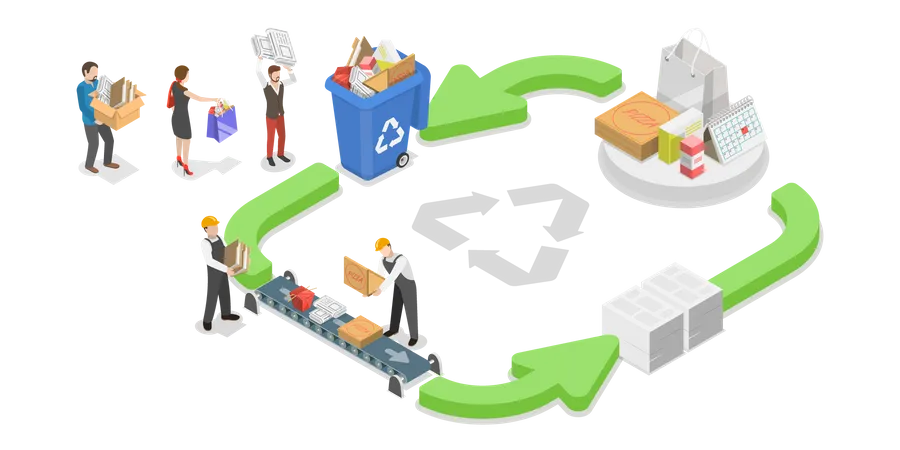 3 D Isometric Flat Vector Conceptual Illustration Of Paper Recycle Process Infographic Lifecycle Of A Paper Product Illustration