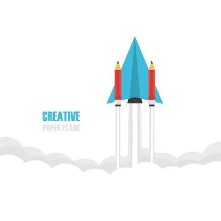 Papierplan mit Bleistift-Booster – Fliegen Sie in den kreativen Raum  Illustration