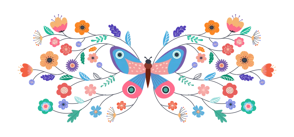 Papillon et fleurs  Illustration