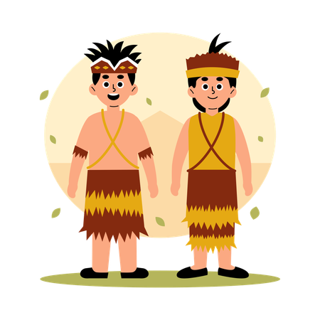 Papua Barat Traditional Couple in Cultural Clothing, West Papua  Illustration
