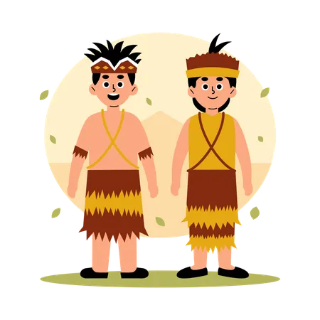 Illustration Of A Man And Woman Dressed In Traditional Papua Barat Clothing Showcasing The Rich Cultural Heritage Of Indonesia West Papua Illustration