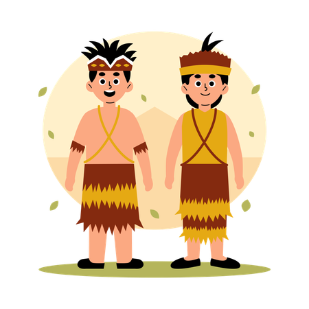 Papua Barat Traditionelles Paar in kultureller Kleidung, West-Papua  Illustration