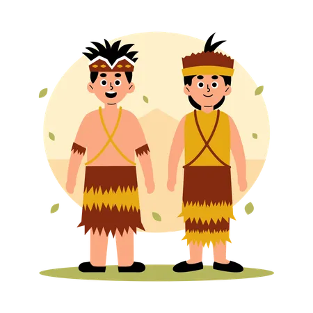 Papua Barat Traditionelles Paar in kultureller Kleidung, West-Papua  Illustration