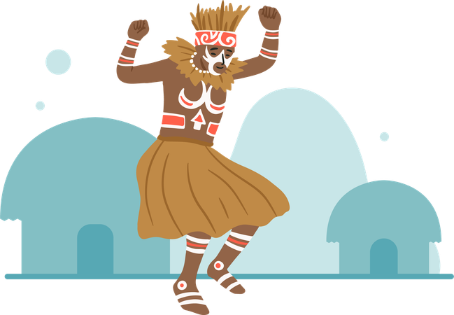 Dança tradicional de papua da Indonésia  Ilustração