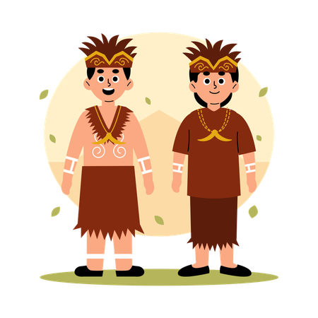 Papua Traditional Couple in Cultural Clothing  Illustration