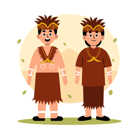 Papua-Traditionelles Paar in kultureller Kleidung  Illustration