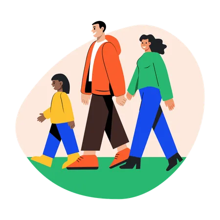 Famille de Pâques marchant ensemble  Illustration