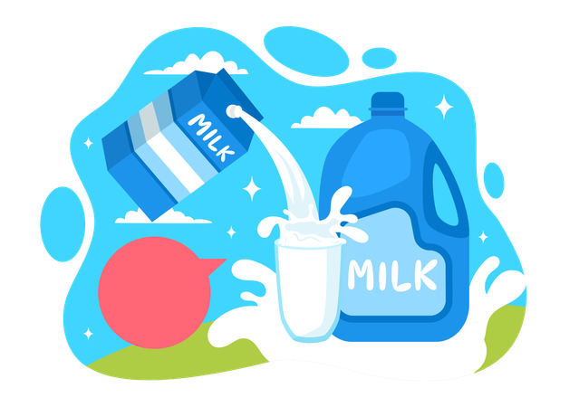 Paquet de lait et verre de lait  Illustration