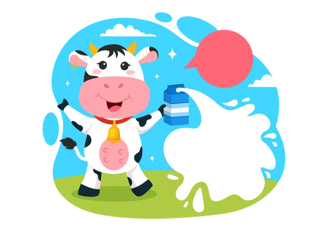 Vache avec paquet de lait  Illustration