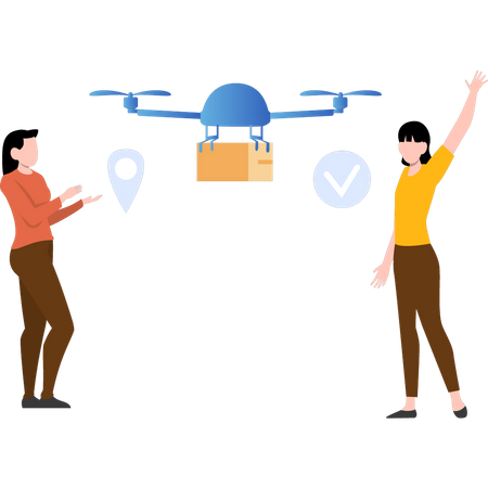 Paquete de mensajería entregado mediante drone  Ilustración