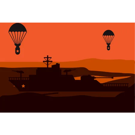 Parachute Missiles Are On The Boat  Illustration