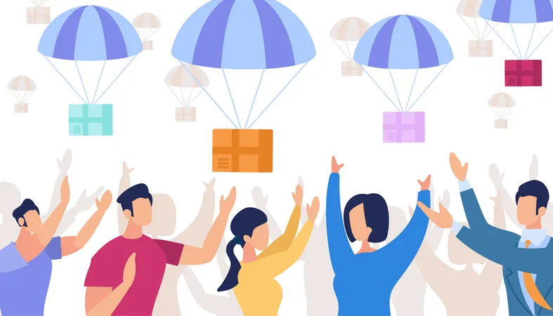 Parachutes with Boxes Falling from Sky in delivery concept Illustration
