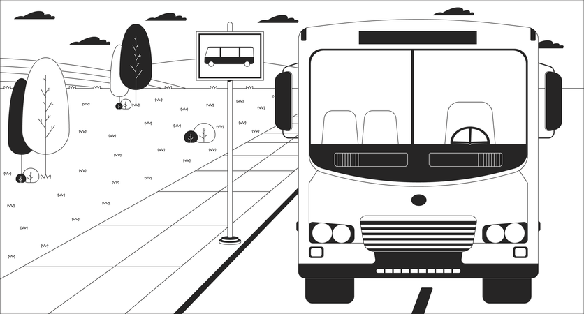 Parada de autobús escolar al borde de la carretera  Ilustración