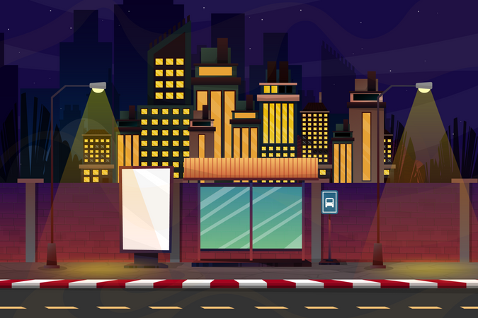 Parada de ônibus com placa publicitária  Ilustração