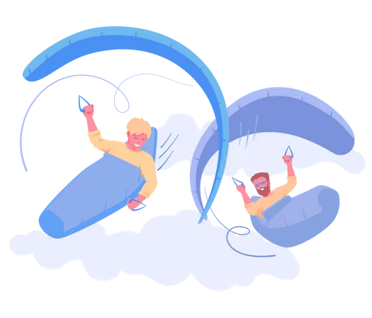 Paragliders flying in sky  Illustration