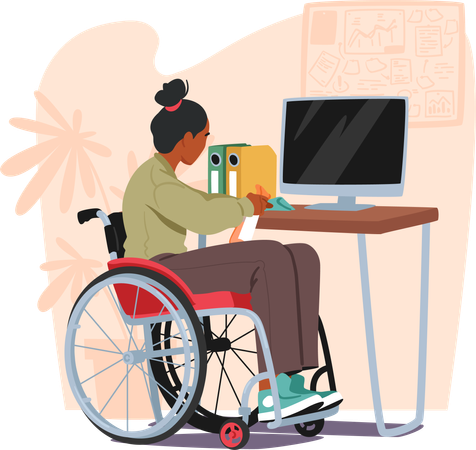 Paralyzed Woman In Wheelchair Cleans Her Home  Illustration
