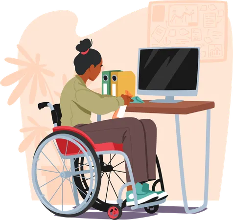 Paralyzed Woman In Wheelchair Cleans Her Home  イラスト