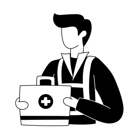 Paramedic staff brings first aid kit  Illustration