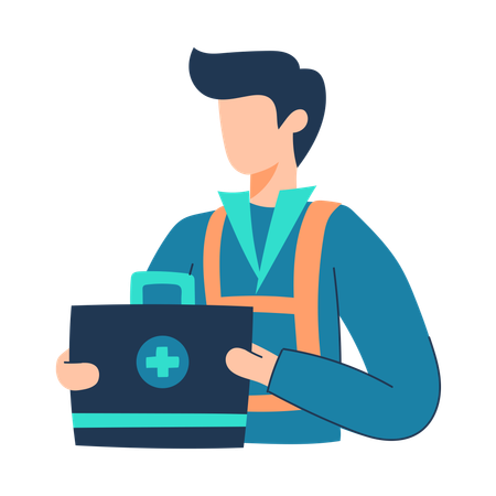 Paramedic staff brings first aid kit  Illustration