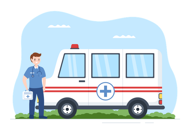 Paramedic with Ambulance  Illustration