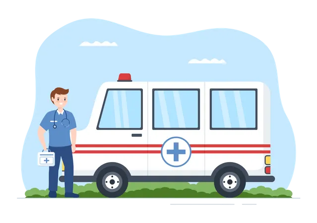 Paramedic with Ambulance  Illustration