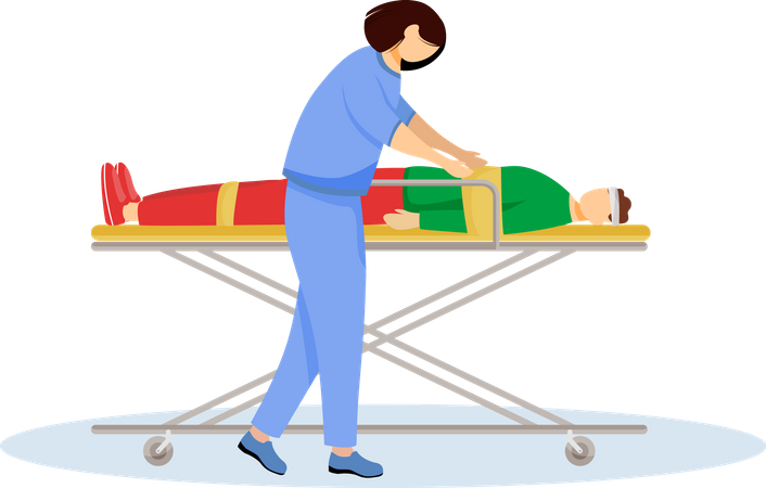 Paramedic with injured patient on stretcher  Illustration