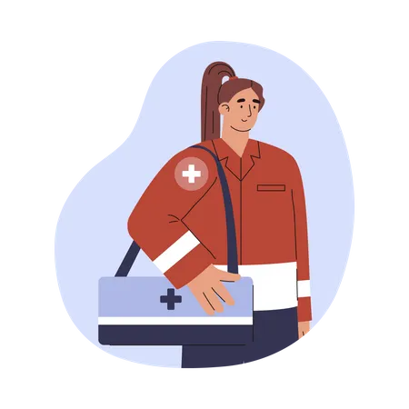 Paramedic woman holding first aid bag  Illustration