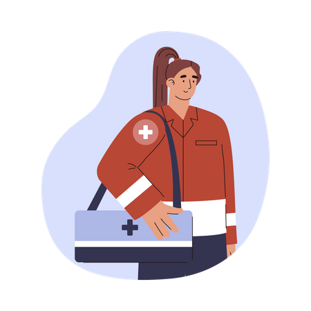 Paramedic woman holding first aid bag  Illustration