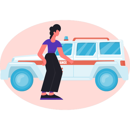 Paramédico femenino y camioneta ambulancia  Illustration