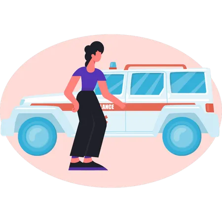 Paramédico femenino y camioneta ambulancia  Illustration