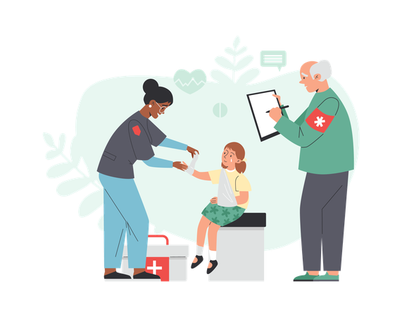 Paramédico brinda atención médica a niño  Illustration