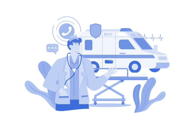 Furgoneta masculina paramédico y ambulancia  Ilustración