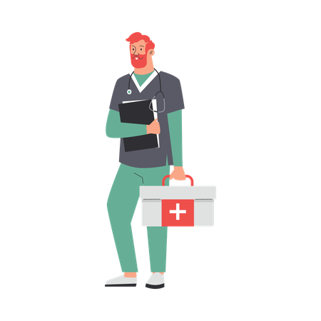 Paramédicos ou médicos da equipe de resgate de emergência  Ilustração