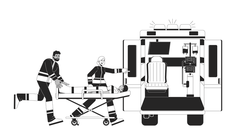 Paramedics loading patient into ambulance  Illustration