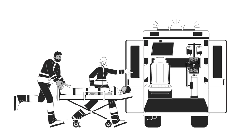 Paramedics loading patient into ambulance  Illustration