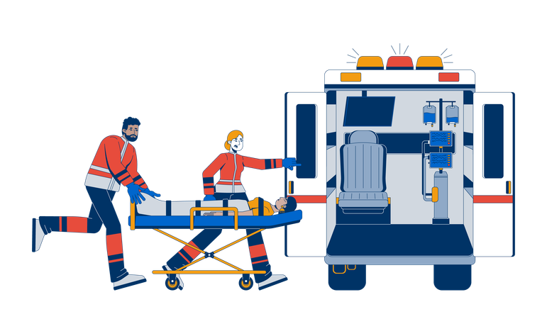 Paramedics loading patient into ambulance  Illustration
