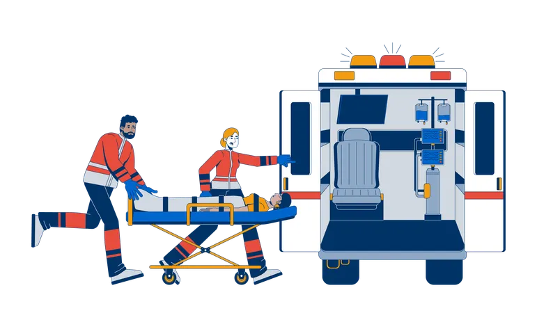 Paramedics loading patient into ambulance  Illustration