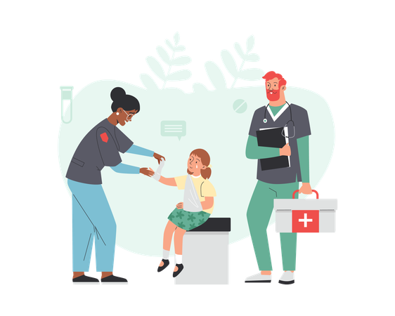 Paramedics provide emergency care to an injured child  Illustration